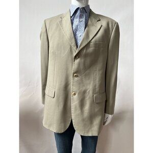 Mens Linea Uomo Beige Wool Blazer 44R 3-Button Made In Italy Classic Suit Jacket